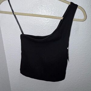 NWT Black Forever 21 Ribbed One-Shoulder Top Size Small